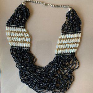 Hand Beaded Black Beaded Necklace with Seed Pearls and silver Closure